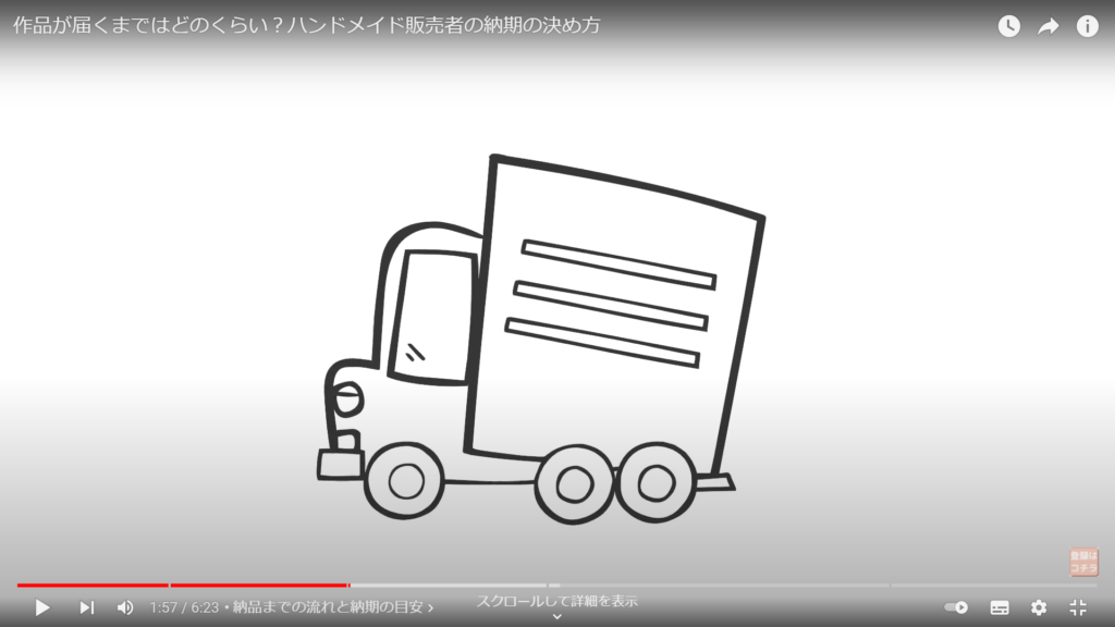 白い背景の画面中央に、左側に向かう大きなトラックのイラストが描かれています。