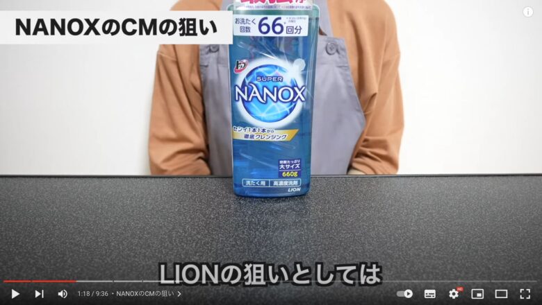 テーブルの上にスーパーNANOXを置いて、LIONがスーパーNANOXを販売している狙いについて解説している写真。