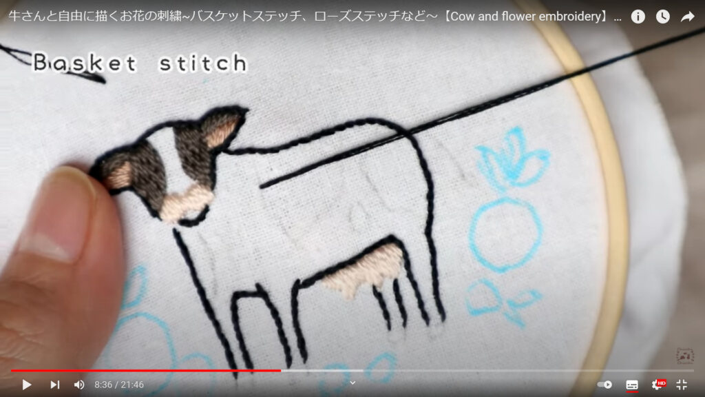 乳牛の模様を、バスケットステッチで表現している画像