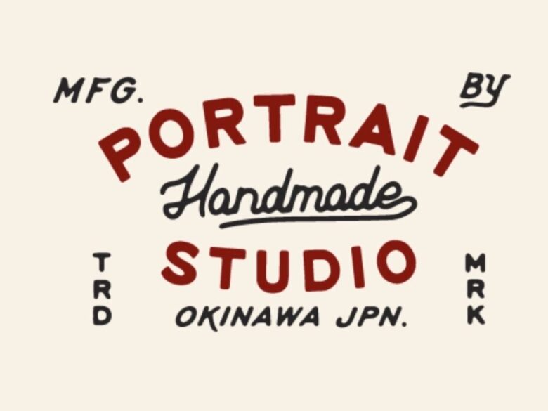 知念拓海さんが運営しているお店のロゴマーク。「FORTRAIT STUDIO」、「Handmade」、「OKINAWA JPN.」と書かれている。