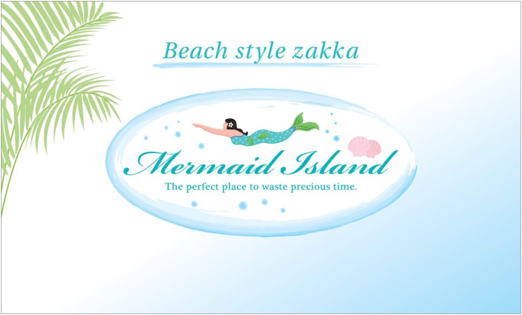Mermaid Islamdのトップ画像。南国の雰囲気の木が左にあり、中央に人魚姫が泳いでいる様子。