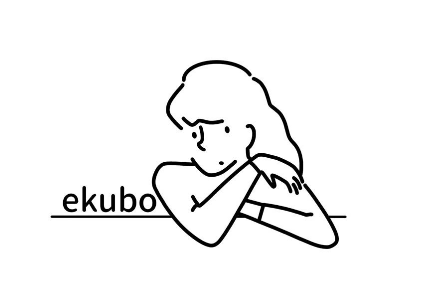 吉田菜見子さんのショップekuboのトップ画像、白の背景にショップ名と女性の絵が描かれている