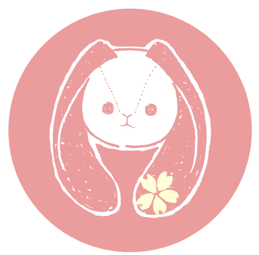 児玉典子さんのショップちりめん遊び満月やのトップ画像、ピンクの円の中にウサギの絵が描かれている