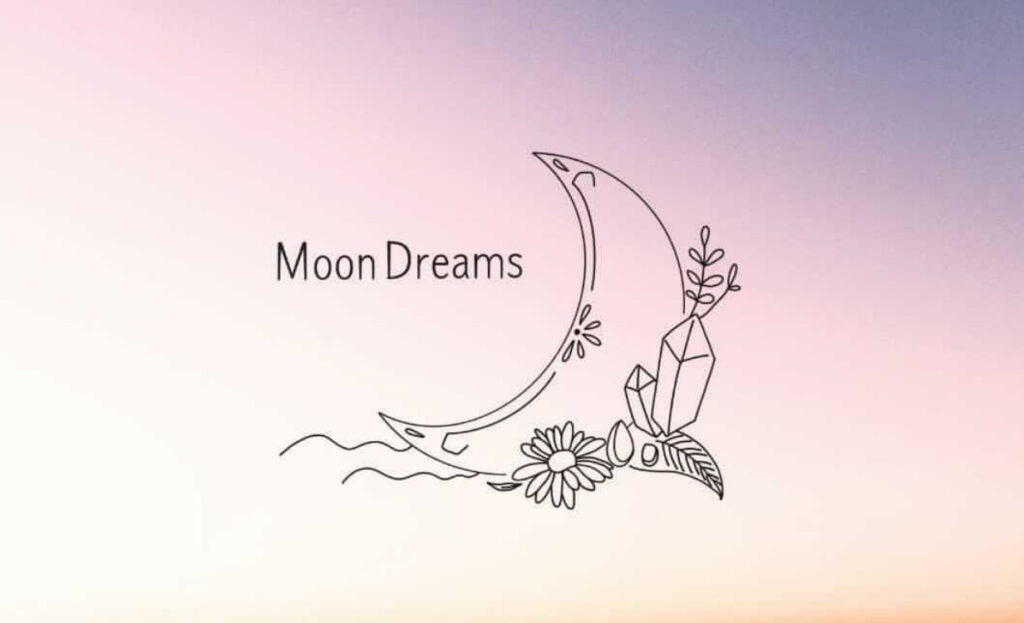 遠藤優加さんのショップMoon Dreamsのトップ画像、白から紫のグラデーションにショップ名と月の絵が描かれている