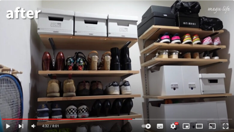 整理棚を増やして、箱に入っていた靴も出して収納するようにした