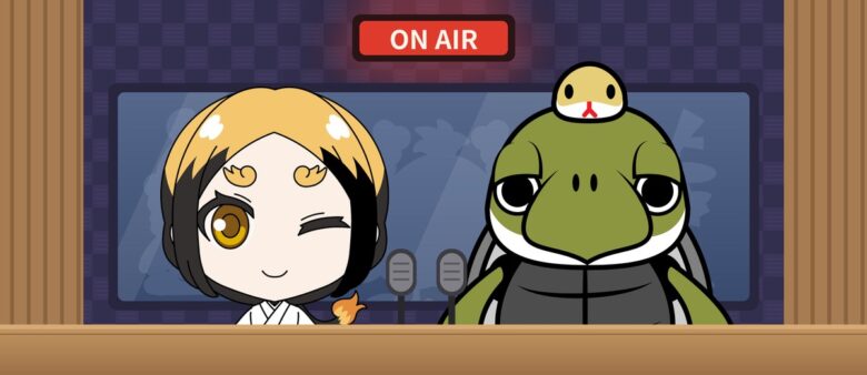 収録ブースの平安きりんと、ゲストの玄武ちかえもん