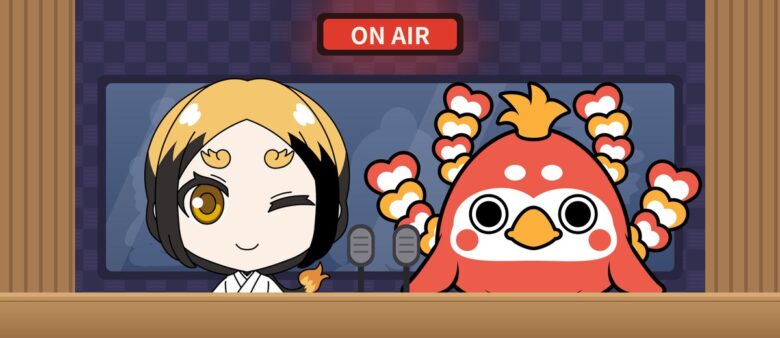 収録ブースの平安きりんと、ゲストの朱雀なえもん