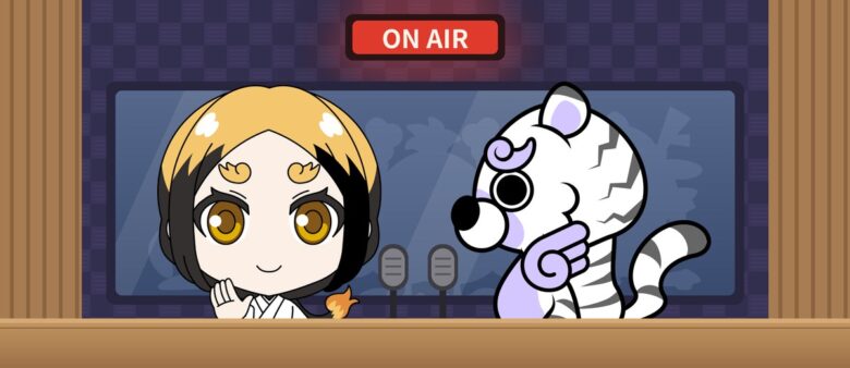 収録ブースの平安きりんと、ゲストの白虎うえもん